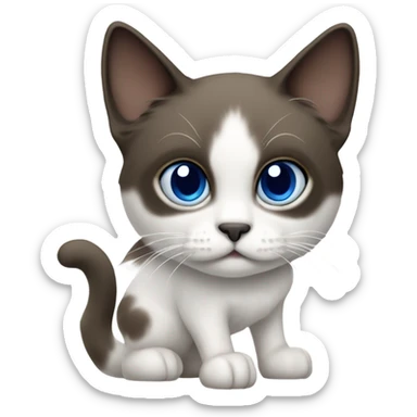 Snowshoe cat with small white patch by nose, dark face and blue eyes and darker full body sticker