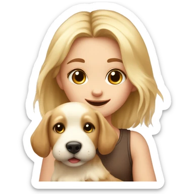 Cute blond vanilla girl with a cute fluffy brown puppy sticker