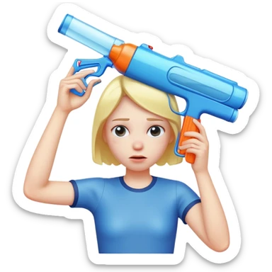sad face with water gun to head sticker
