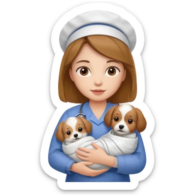 nurse holding baby dog sticker