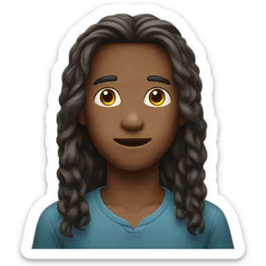 a boy with long face with long hairs no facial hairs have sharp features sticker