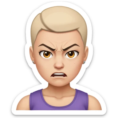 angry feminist fighter with half shaved hair sticker