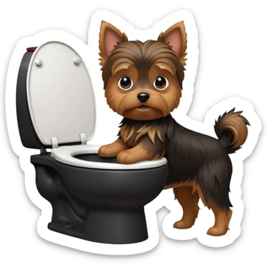 Yorkshire terrier na privada sentado fazer poop 3D sticker