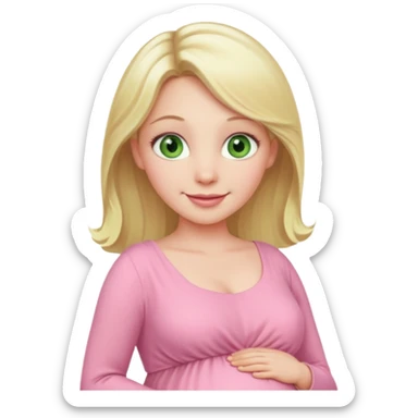 blond pregnant woman in pink pale dress with green eyes sticker