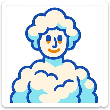 person, upper body up to the shoulders entirely made of voluminous clouds, clouds forming the shape of a person, cartoon illustration sticker