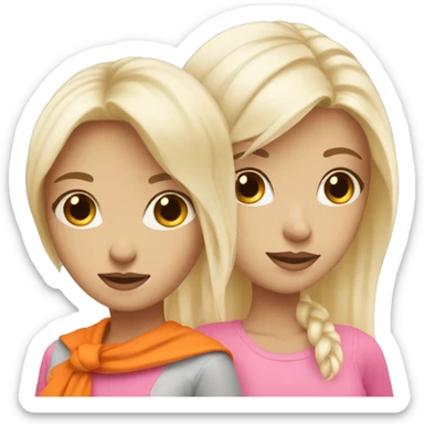 White blonde and brunette best friends wearing pink and orange  sticker