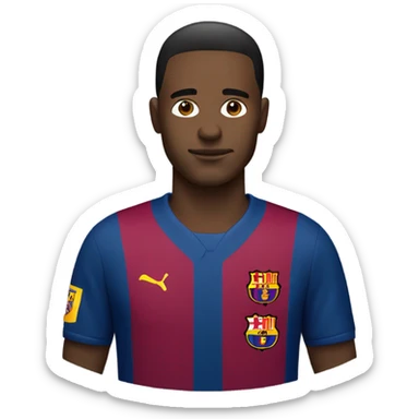 man working on computer in Barcelona football club uniform sticker