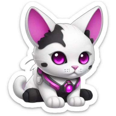 Gundam cat with black furr and magenta eyes, sitting on the floor sticker