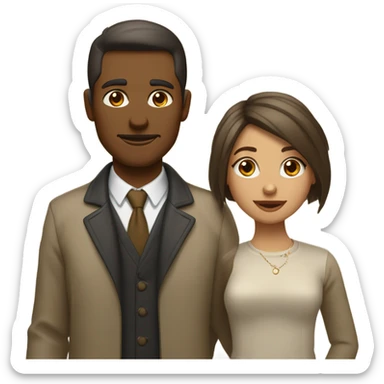 Un homme et une femme au cheveux brun foncé avec leur HUSKY beige doré sticker