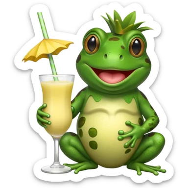 bufo frog green cartoon meme drinking a pina colada sticker