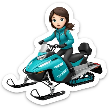Can you create an emoji of a brunette girl on a teal polaris khaos 850 155 snowmobile action shot, no seat on the back sticker