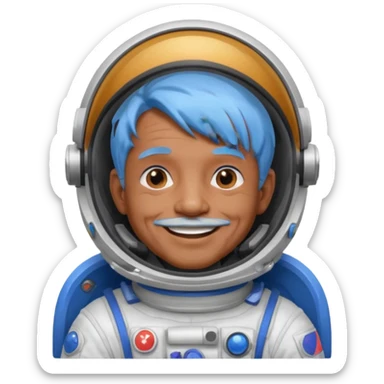 old man, brown skin astronaut with blue hair, smile sticker