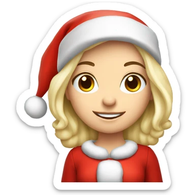 White blond girl as santa claus With hat  sticker