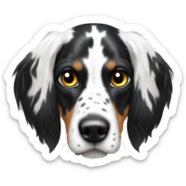black and white English Setter face with asymmetrical black eye patches sticker