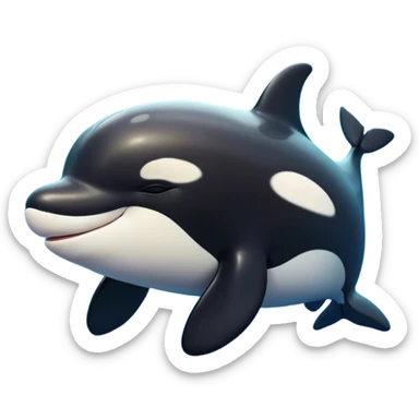 Meme-Worthy Cute Sleeping orca Portrait Emoji, Head resting peacefully with a contented smile, showcasing a smooth black-and-white body with gently drooping fins and eyes softly closed in serene slumber, Simplified yet adorably endearing features, highly detailed, glowing with a soft, drowsy deep-sea light, high shine, relaxed and utterly lovable, stylized with an air of playful oceanic laziness, soft glowing outline, capturing the essence of a sleeping orca that feels destined to become the next viral icon of adorable marine rest! sticker