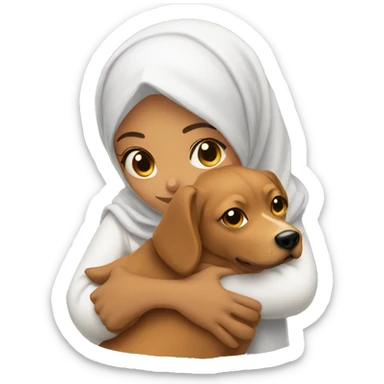 pretty caramel skin woman with hijab hugging a dog sticker