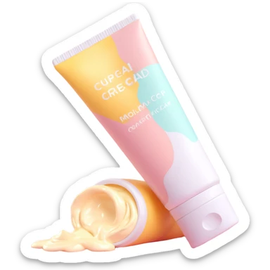 empty crumpled hand cream tube, pastel colors, very squished and wrinkled, cap on sticker