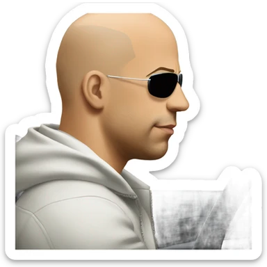Vin Diesel in profile driving a car sticker