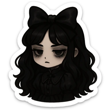 black velvet bow, chibi style, gothic style, dramatic shadows, elegant and moody sticker