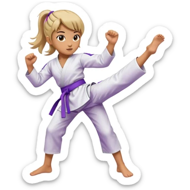 karate girl with violet belt, kicking sticker