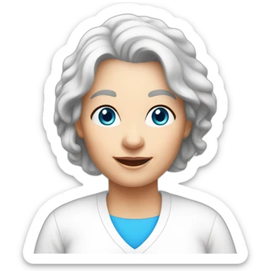 White 63 yrs old woman dark brown hair blue eyes with a white T-shirt sticker