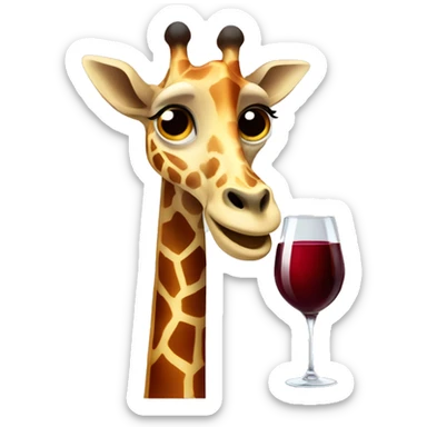 French giraffe holding red wineglass sticker