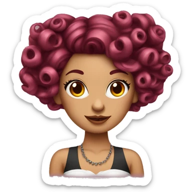 Beautiful tattooed  burgundy long haired woman with curlers in her hair sticker