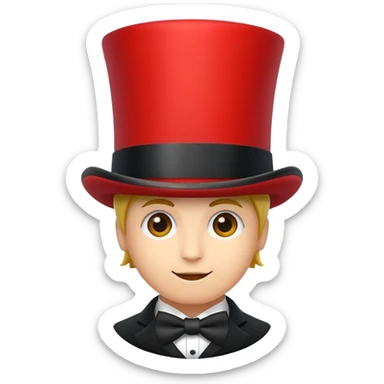 red top hat with black band without bow, not long sticker