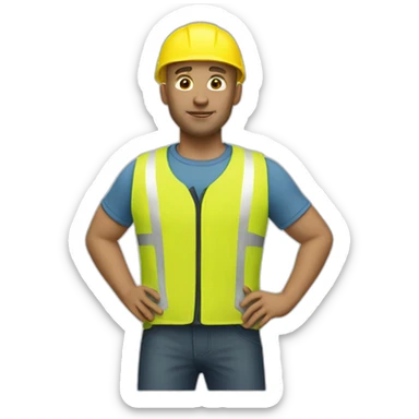 a bald man with a yellow safety vest and a yellow bicycle helmet sticker