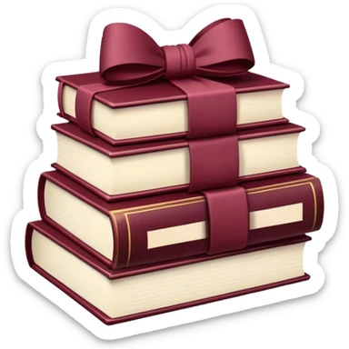 burgundy books stacked up and tied together by a burgundy bow sticker