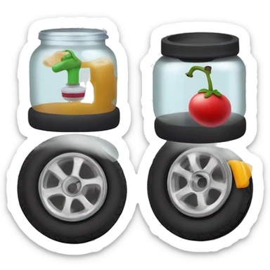 use the song "pump the jam" to create the logo of a midget using a tyre pump to pump a jar of jam sticker