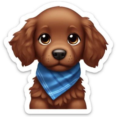 Chibi fluffy dark red retriever puppy with blue neckerchief sticker