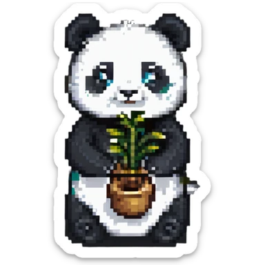 A lovely panda holding a bamboo shoot sticker
