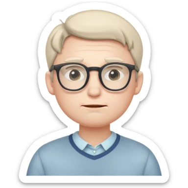 A small, timid-looking cartoon male character with pale skin, glasses, slightly nervous posture, blushing cheeks, subtle nerdy attire, soft color palette, stylized as a cute, minimalist emoji icon. sticker