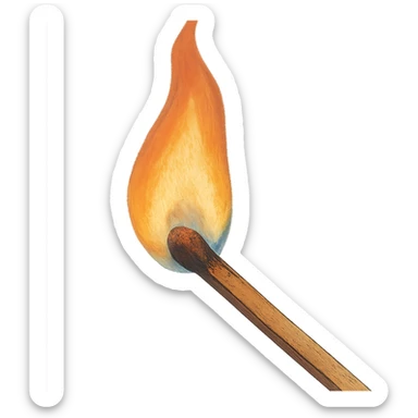 a lit match with flame burning, ghibli style sticker