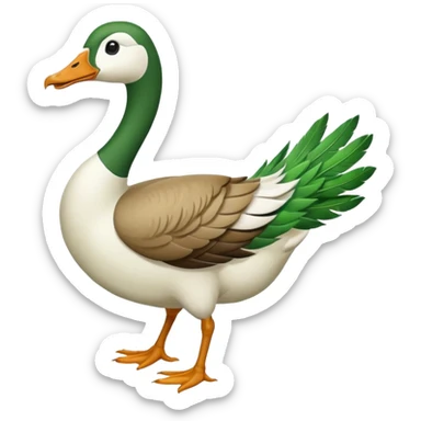 "Emoji of a running goose with a very long neck and two legs. 🪿 is the reference. The goose looks like a white goose dyed green, not a duck." sticker