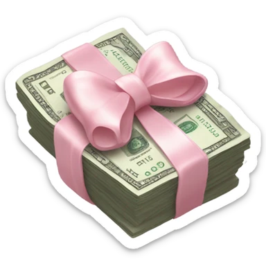 Wad of Cash with a tiny light pink bow around it sticker