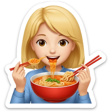 happy girl eating ramyun sticker