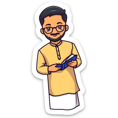 man with wheatish skin tone, wearing kurta with rectangle glasses sticker