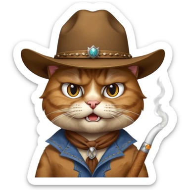 Angry cat cowboy smoking sticker