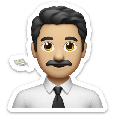dark hair dark eye man with short mustache holding money sticker