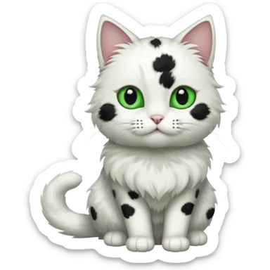 um gato branco com manchas pretas  olho preto e verde só manchas pretas corpo completo sticker