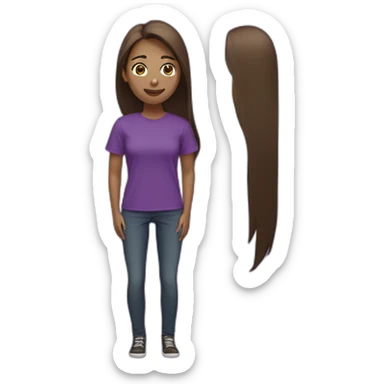 women,brown long hair,using purple tshirt, with a cartel hello sticker