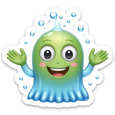 a happy blob of water with googly eyes and long water hands sticker