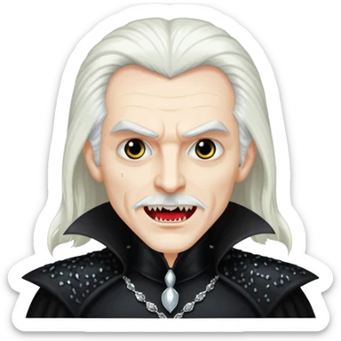 Dracula with long white hair, black sequin outfit sticker
