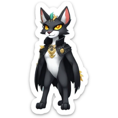 cool edgy evil pretty anthro godly legendary powerful colorful black shiny fantasy elegant nargacuga-bat-caracal-Fakemon wearing a collar, techwear punk style, beautiful mane, full body sticker