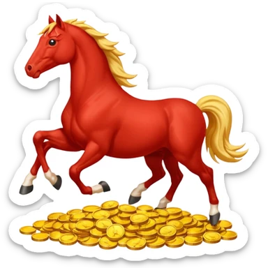 red horse and baby horse agressive running a lot of money and luck sticker