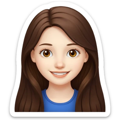 pale skin girl with long brunette hair and brown eyes, smiling sticker