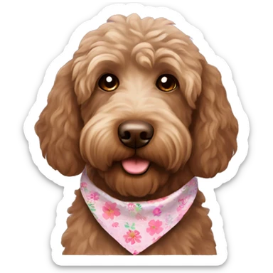Brown labradoodle with a flower bandana sticker