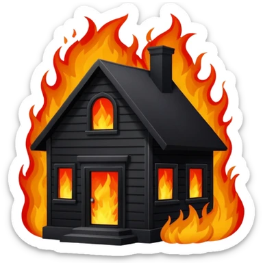 black house on flames sticker